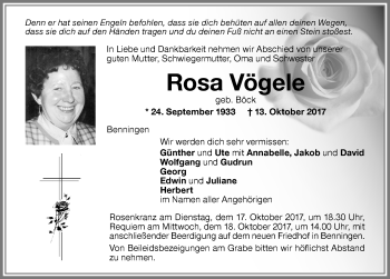 Traueranzeige von Rosa Vögele von Memminger Zeitung