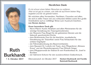 Traueranzeige von Ruth Burkhardt von Allgäuer Zeitung, Kaufbeuren/Buchloe