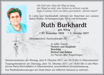 Traueranzeige von Ruth Burkhardt von Allgäuer Zeitung, Kaufbeuren/Buchloe
