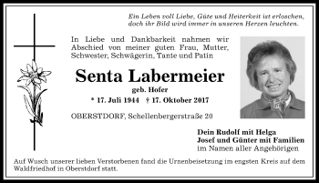 Traueranzeige von Senta Labermeier von Allgäuer Anzeigeblatt