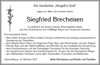 Traueranzeige von Siegfried Brecheisen von Allgäuer Zeitung,Kempten