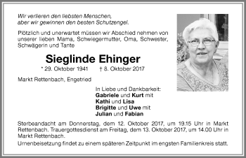 Traueranzeige von Sieglinde Ehinger von Memminger Zeitung