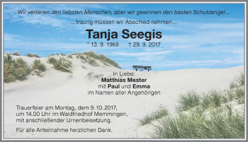 Traueranzeige von Tanja Seegis von Memminger Zeitung