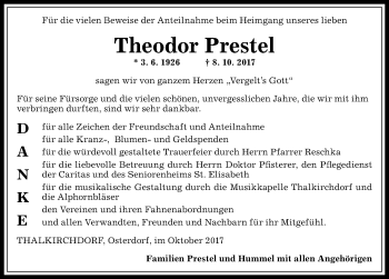 Traueranzeige von Theodor Prestel von Allgäuer Anzeigeblatt