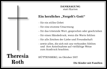 Traueranzeige von Theresia Roth von Allgäuer Anzeigeblatt