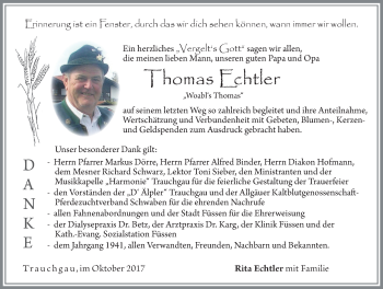Traueranzeige von Thomas Echtler von Allgäuer Zeitung, Füssen