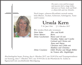 Traueranzeige von Ursula Kern von Der Westallgäuer