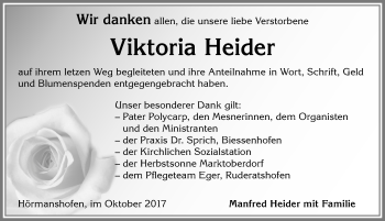 Traueranzeige von Viktoria Heider von Allgäuer Zeitung, Marktoberdorf