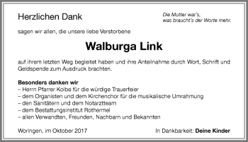 Traueranzeige von Walburga Link von Memminger Zeitung