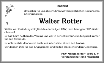 Traueranzeige von Walter Rotter von Allgäuer Zeitung, Marktoberdorf