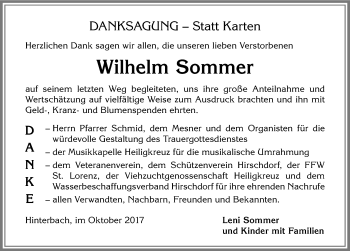 Traueranzeige von Wilhelm Sommer von Allgäuer Zeitung,Kempten