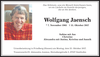 Traueranzeige von Wolfgang Jaensch von Allgäuer Anzeigeblatt