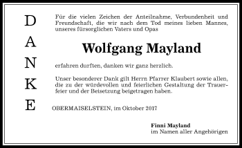 Traueranzeige von Wolfgang Mayland von Allgäuer Anzeigeblatt