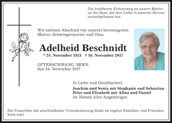 Traueranzeige von Adelheid Beschnidt von Allgäuer Anzeigeblatt