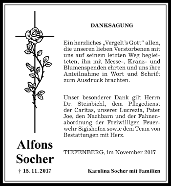 Traueranzeige von Alfons Socher von Allgäuer Anzeigeblatt