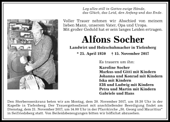 Traueranzeige von Alfons Socher von Allgäuer Anzeigeblatt