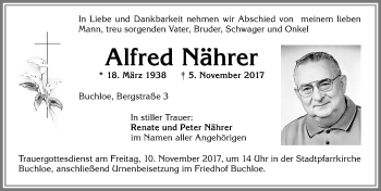 Traueranzeige von Alfred Nährer von Allgäuer Zeitung, Kaufbeuren/Buchloe