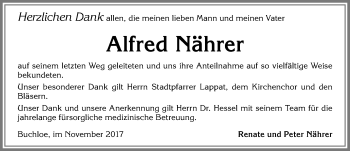 Traueranzeige von Alfred Nährer von Allgäuer Zeitung, Kaufbeuren/Buchloe