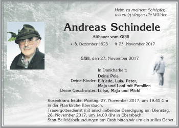 Traueranzeige von Andreas Schindele von Allgäuer Zeitung, Marktoberdorf