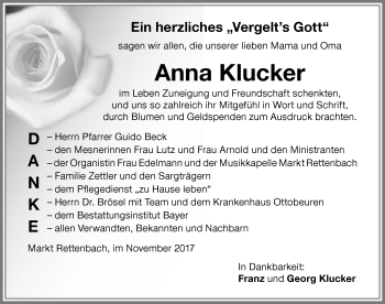 Traueranzeige von Anna Klucker von Memminger Zeitung