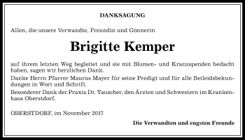 Traueranzeige von Brigitte Kemper von Allgäuer Anzeigeblatt