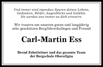 Traueranzeige von Carl-Martin Ess von Allgäuer Anzeigeblatt