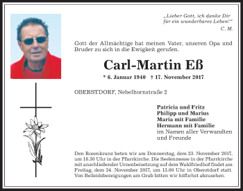 Traueranzeige von Carl-Martin Eß von Allgäuer Anzeigeblatt
