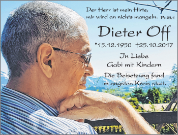 Traueranzeige von Dieter Off von Allgäuer Zeitung, Füssen