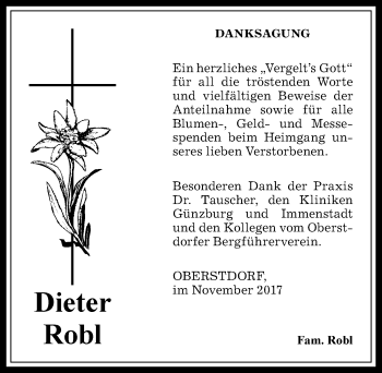 Traueranzeige von Dieter Robl von Allgäuer Anzeigeblatt