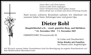 Traueranzeige von Dieter Robl von Allgäuer Anzeigeblatt