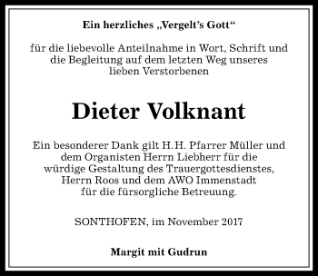 Traueranzeige von Dieter Volknant von Allgäuer Anzeigeblatt