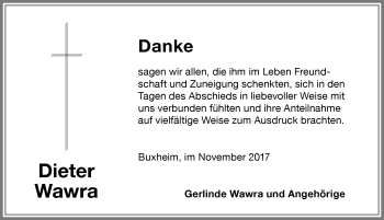Traueranzeige von Dieter Wawra von Memminger Zeitung