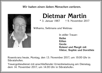 Traueranzeige von Dietmar Martin von Allgäuer Zeitung,Kempten