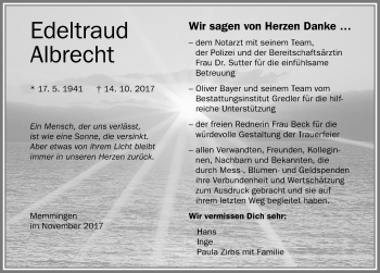 Traueranzeige von Edeltraud Albrecht von Memminger Zeitung