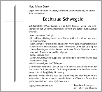 Traueranzeige von Edeltraud Schwegele von Memminger Zeitung