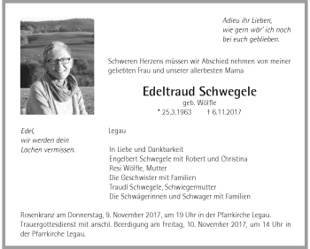 Traueranzeige von Edeltraud Schwegele von Memminger Zeitung