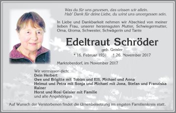 Traueranzeige von Edeltraut Schröder von Allgäuer Zeitung, Marktoberdorf