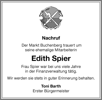 Traueranzeige von Edith Spier von Allgäuer Zeitung,Kempten