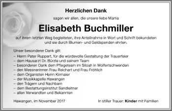 Traueranzeige von Elisabeth Buchmiller von Memminger Zeitung
