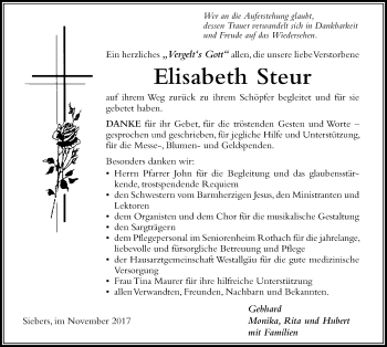 Traueranzeige von Elisabeth Steur von Der Westallgäuer
