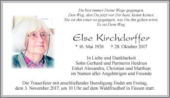 Traueranzeige von Else Kirchdorffer von Allgäuer Zeitung, Füssen