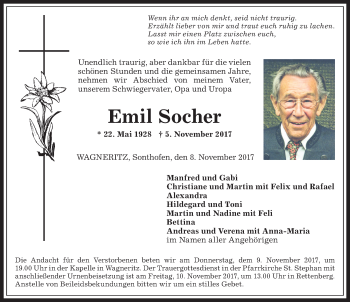 Traueranzeige von Emil Socher von Allgäuer Anzeigeblatt