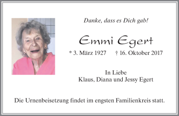 Traueranzeige von Emmi Egert von Allgäuer Zeitung, Füssen