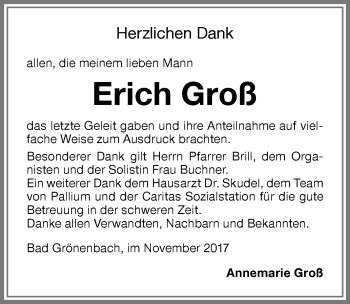 Traueranzeige von Erich Groß von Memminger Zeitung