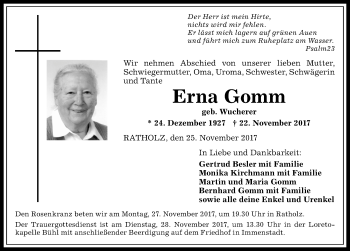 Traueranzeige von Erna Gomm von Allgäuer Anzeigeblatt