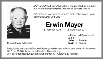 Traueranzeige von Erwin Mayer von Memminger Zeitung