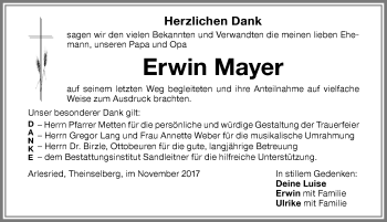 Traueranzeige von Erwin Mayer von Memminger Zeitung