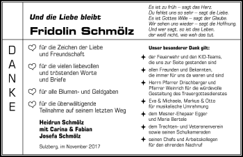 Traueranzeige von Fridolin Schmölz von Allgäuer Zeitung,Kempten