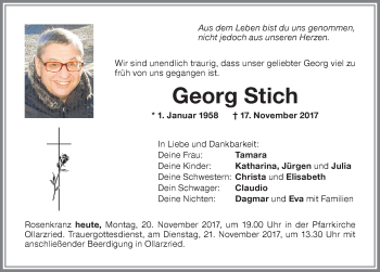 Traueranzeige von Georg Stich von Memminger Zeitung