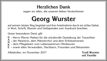 Traueranzeige von Georg Wurster von Memminger Zeitung